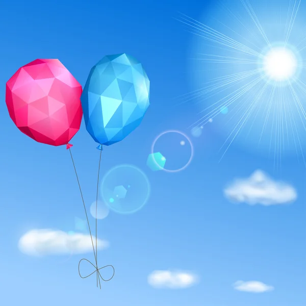 Himmel, Sonne und niedrige polygonale Ballons — Stockvektor