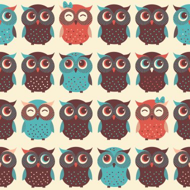 Baykuşlar ile şirin renkli seamless modeli