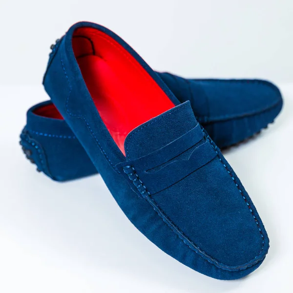 Men\'s classic blue shoes close up