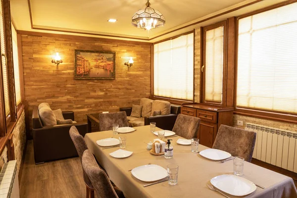 Estilo Madeira Restaurante Banquete Sala Eventos Interior — Fotografia de Stock