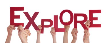 Many People Hands Holding Red Word Expolre