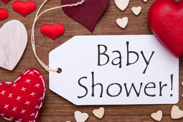 Una etiqueta, Corazones rojos, Baby Shower, Macro —  Fotos de Stock