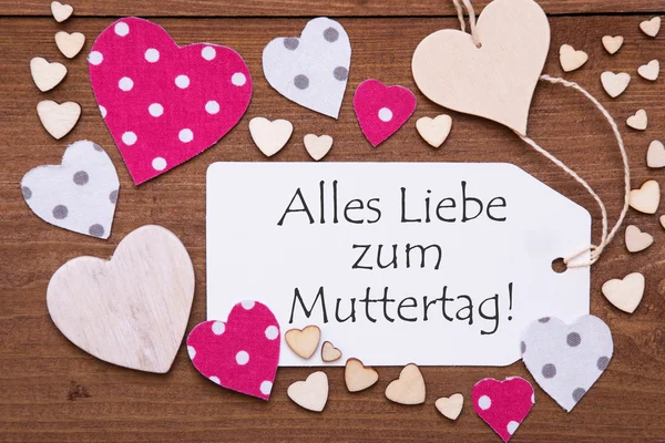 Label With Pink Heart, Muttertag Means Mothers Day — Stockfoto