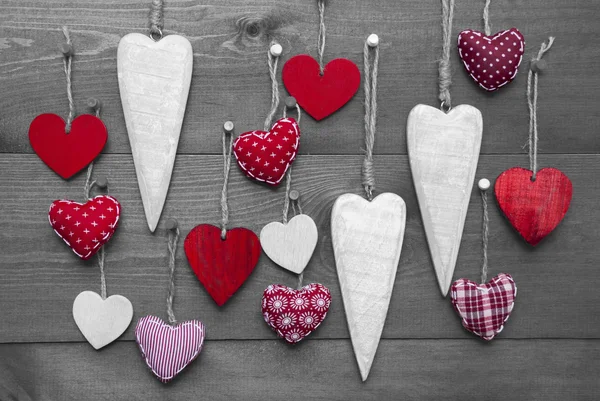 Imagen en blanco y negro con corazones rojos para San Valentín Daecoration —  Fotos de Stock