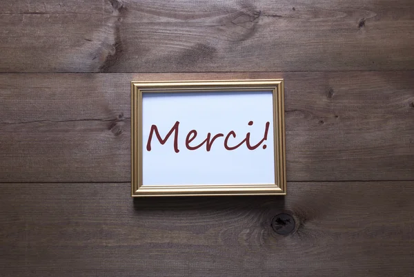 Golden Picture Frame With Copy Space Merci Mean Thank You — Stock Photo, Image