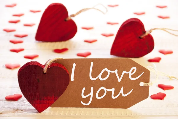 Romantiskt etikett med hjärtan, text jag älskar dig — Stockfoto