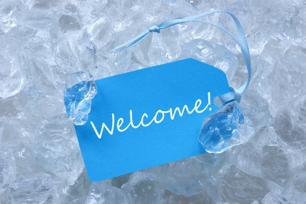 Label On Ice With Welcome — Stockfoto