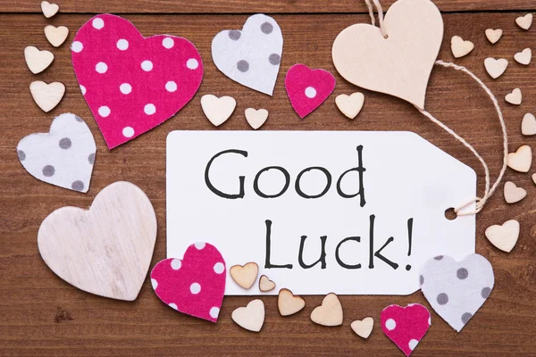 Label With Pink Heart, Text Good Luck — Stock Photo, Image