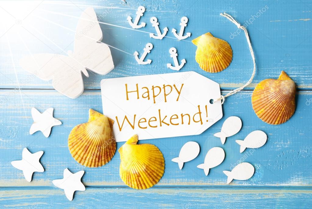 Sunny Summer Greeting Card With Happy Weekend Stock Photo by ©Nelosa