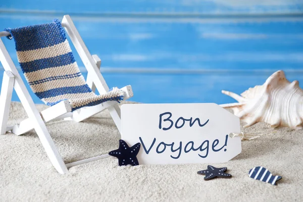 Summer Label With Deck Chair, Bon Voyage Means Good Trip — Stock Photo, Image