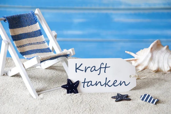 Summer Label With Deck Chair, Kraft Tanken Means Relaxation — Stock Photo, Image