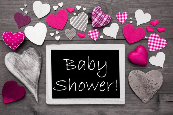 Chalkbord With Many Pink Hearts, Baby Shower — Stock Photo, Image