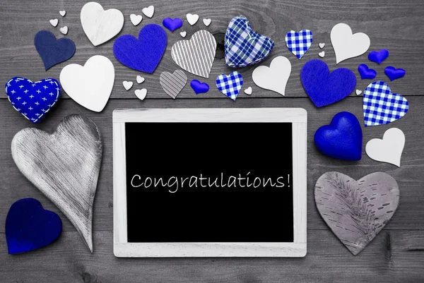 Chalkbord con muchos corazones azules, felicitaciones —  Fotos de Stock