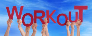 Birçok Kişi Eller Tutan Kırmızı Kelime Egzersiz Mavi Gökyüzü