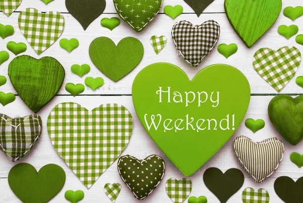 Grünes Herz mit glücklichem Wochenende — Stockfoto