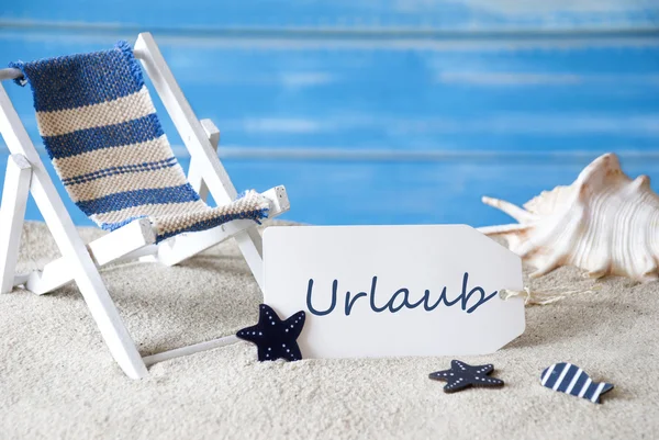 Summer Label With Deck Chair, Urlaub Means Holiday Or Vacation — Stock Photo, Image