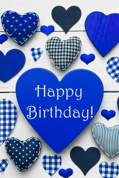 Vertical Card With Blue Heart Texture, Happy Birthday — Stock Photo, Image