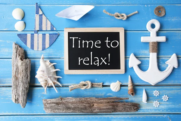Sunny Nautic Chalkboard And Text Time To Relax — Stock Photo, Image