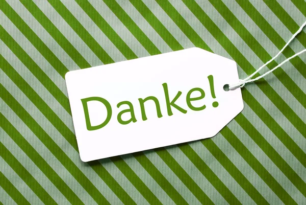 Etichetta su carta da imballaggio verde, Danke significa grazie — Foto Stock