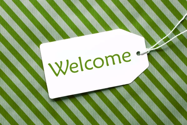 Etiqueta en papel de embalaje verde, Texto Bienvenido — Foto de Stock