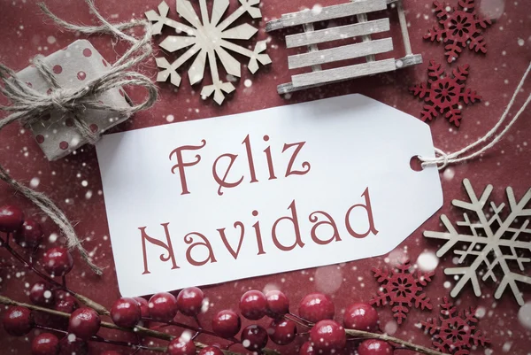 Decoração nostálgica, Etiqueta com Feliz Navidad significa Feliz Natal — Fotografia de Stock