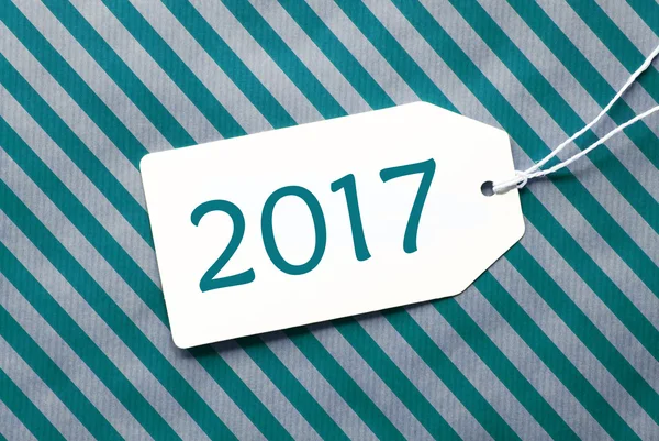 Label On Turquoise Wrapping Paper, Text 2017 — Stock Photo, Image