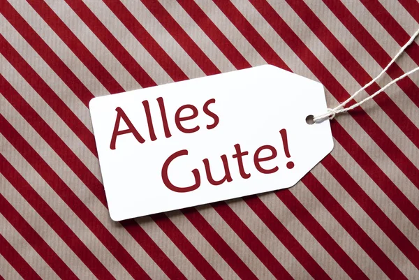 Label On Red Wrapping Paper, Alles Gute Means Best Wishes — Stock Photo, Image