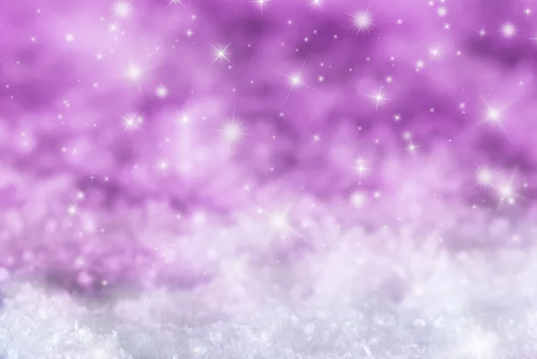 Pink Christmas Background With Snow And Stars — Stock Photo, Image