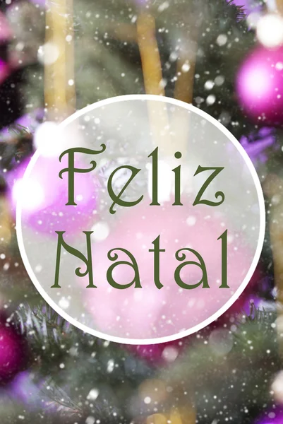 Palle di quarzo rosa verticale, Feliz Natal significa Buon Natale — Foto Stock