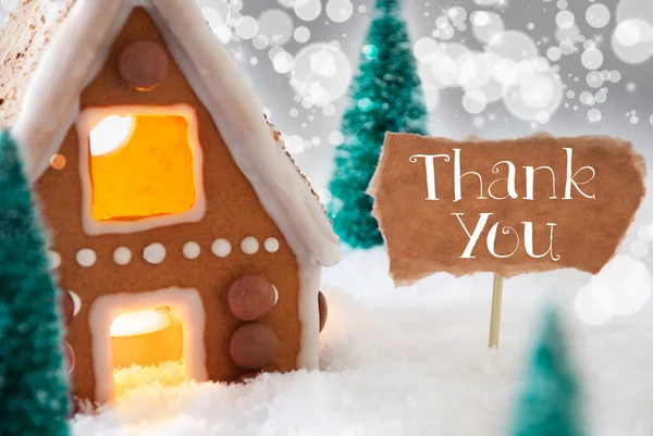 Gingerbread House, Silver Background, Text Thank You — Stock Photo, Image