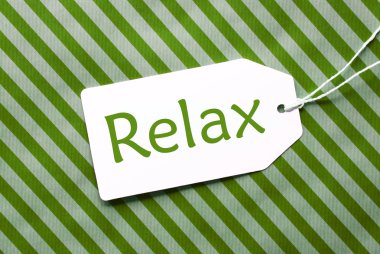 Yeşil Ambalaj Kağıdı Üzerine Etiket, Metin Relax
