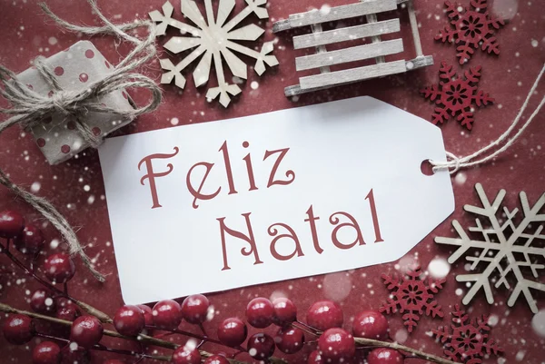 Nostalgická dekorace, štítek Feliz Natal znamená Veselé Vánoce — Stock fotografie