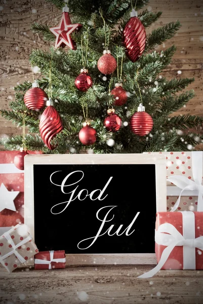 Nostalgiczne drzewo z Bogiem Jul oznacza Wesołych Świąt — Zdjęcie stockowe
