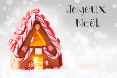 Gingerbread House, Gümüş arka plan, Joyeux Noel anlamına gelir mutlu Noeller