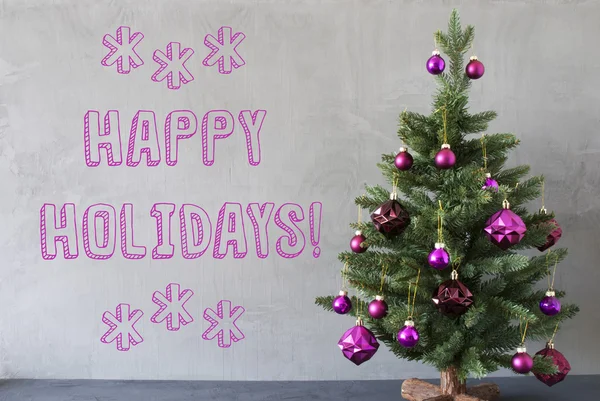 Árbol de Navidad, Muro de cemento, Texto Felices Fiestas —  Fotos de Stock