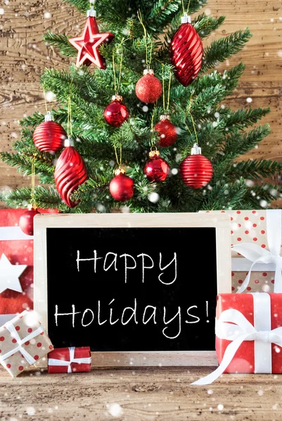 Kleurrijke kerstboom met sneeuwvlokken, Happy Holidays — Stockfoto