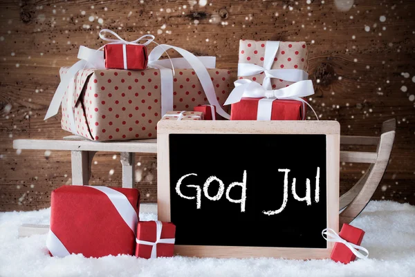 Sligh Med Gaver, Snø, Snøfnugg, God Jul Betyr God Jul – stockfoto