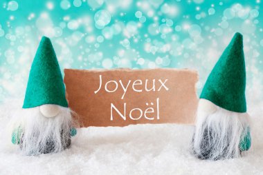 Kart ile Turqoise Gnomes, Joyeux Noel Mutlu Noeller anlamına gelir