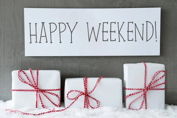 Regalo bianco sulla neve, SMS Happy Weekend — Foto Stock