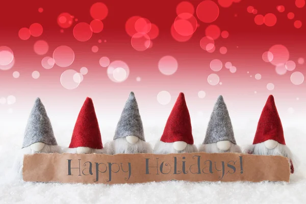 stock image Gnomes, Red Background, Bokeh, Text Happy Holidays