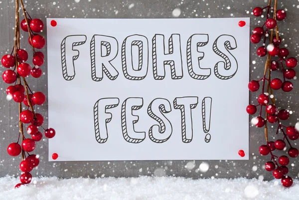 Label, sneeuwvlokken, decoratie, Frohes Fest betekent vrolijk kerstfeest — Stockfoto