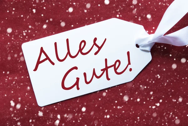 Label On Red Background, Snowflakes, Alles Gute Means Best Wishes — Stock Photo, Image