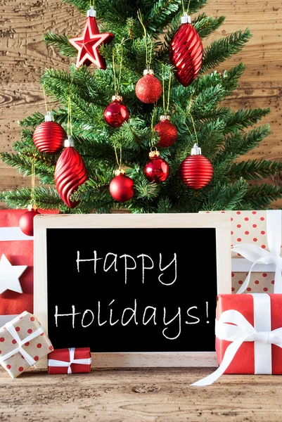 Kleurrijke kerstboom met tekst Happy Holidays — Stockfoto