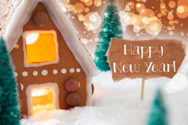 Gingerbread House, bronz arka plan, metin mutlu yeni yıl