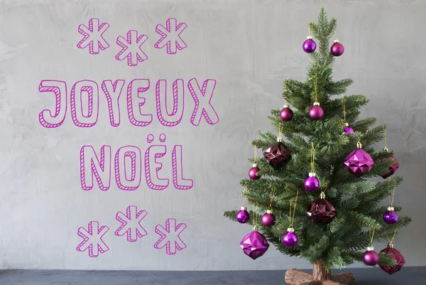 Träd, Cement vägg, texten Joyeux Noel betyder god jul — Stockfoto