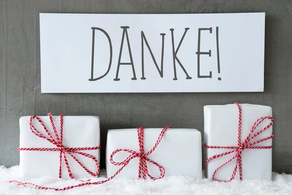 White Gift On Snow, Danke Means Thank You — Stock fotografie