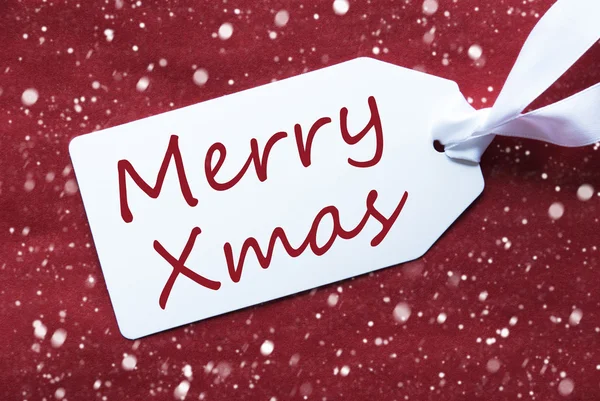 One Label On Red Background, Snowflakes, Text Merry Xmas — Stock Photo, Image