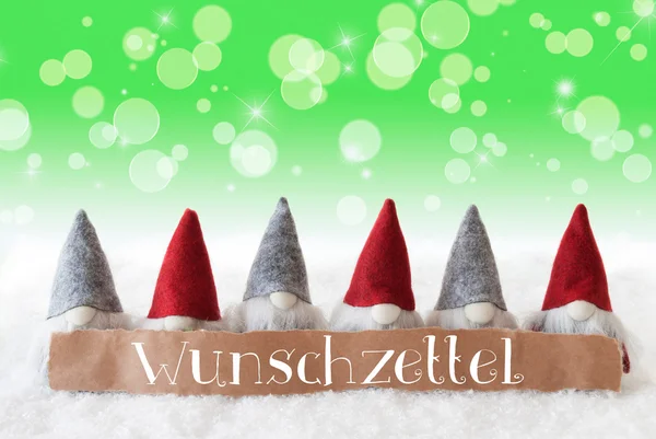 노놈, 녹색 배경, 보케, 별, Wunschzettel 의미 위시리스트 — 스톡 사진