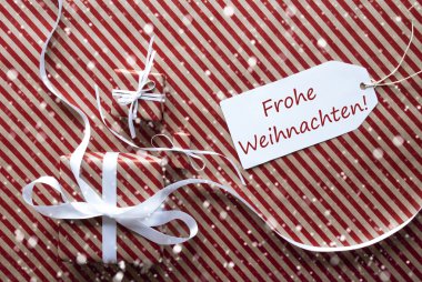Etiket, kar taneleri, Frohe Weihnachten anlamına gelir neşeli Noel hediye