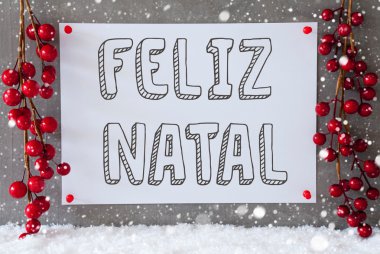 Etiket, kar taneleri, Dekorasyon, Feliz Natal mutlu Noeller demek.